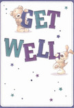Radiating playful optimism, this charming get well card features two sweet illustrated friends: a gentle bear and a joyful puppy, each interacting with the large, vibrant letters of 'Get Well' that leap from the page. Their plush fur and floppy, huggable shapes offer an inviting sense of comfort, as authentic as the familiar hospitality that defines West Ham's neighbourhoods. The letters' deep indigo and teal tones shine boldly against a soft cream background, while quirky, multi-hued stars are scattered like wishes for recovery across the design, echoing the cheerful energy of a morning stroll past West Ham Lane's flower stalls. With such tactile detail in every brushstroke, the artwork feels as soothing as a friend's hand-picked bouquet-its lightness and warmth promising sincere kindness for someone facing a difficult moment. Much like the arrangements delivered daily here in West Ham, this card carries more than just a message; it extends a genuine, heartfelt embrace to brighten spirits and foster healing with every hopeful glance.